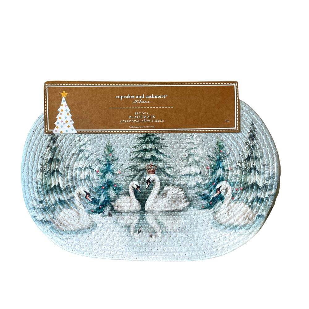 Cupcakes & Cashmere SWAN Braided Placemats 12x18 Christmas Holiday NEW